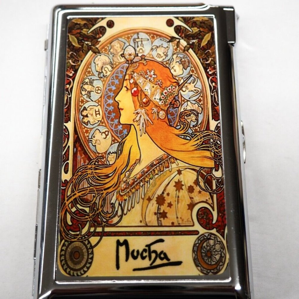 Pretty Art Deco Cigarette Case W/Built in Butane Lighter